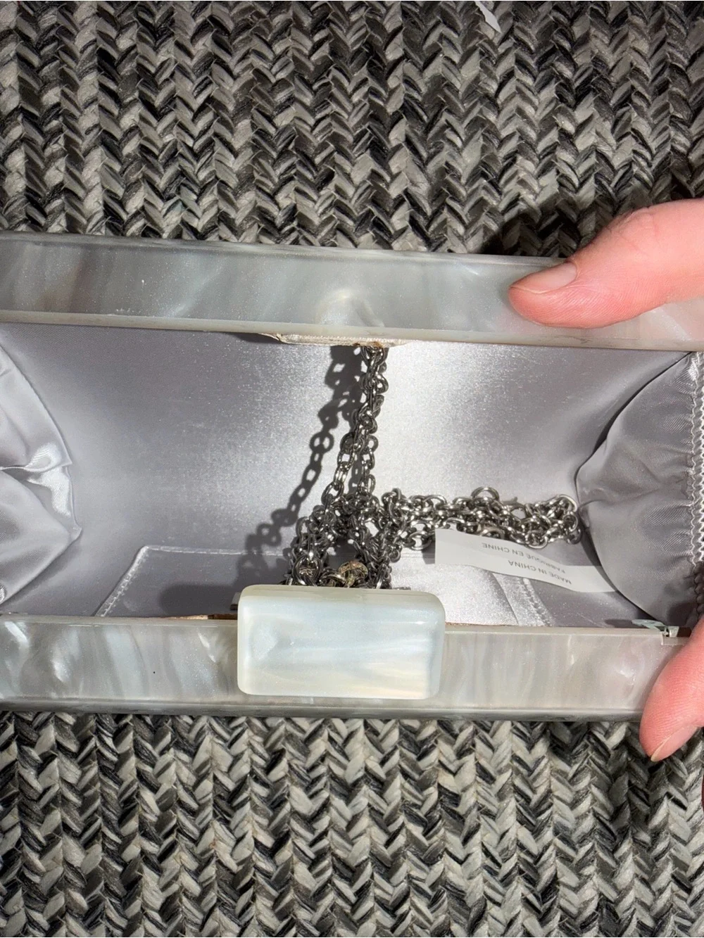 Pearl Acrylic “Bride” Box Clutch with Removable Chain Strap